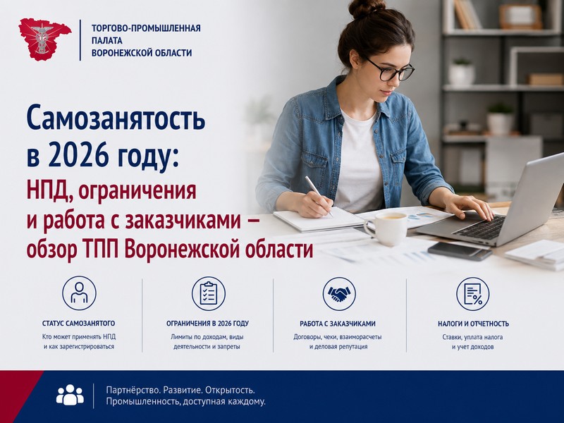 Самозанятость в 2026 году: НПД, ограничения и работа с заказчиками – обзор ТПП Воронежской области